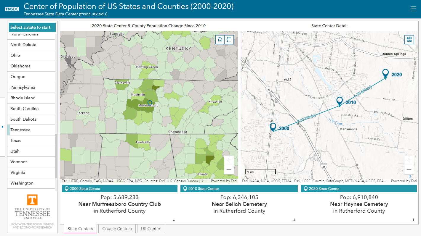 New Application Highlights Shifting Center Of Tennessee Us Populations Tennessee State Data 5908