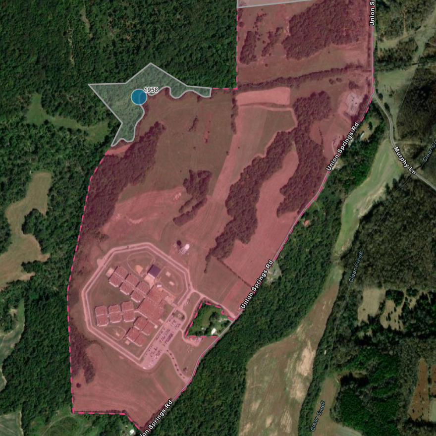Aerial photo of Hardeman County Correction Facility showing reported location in 2020 Census